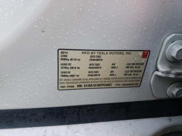 5YJSA1S10EFP24667 - 2014 TESLA MODEL S WHITE photo 12