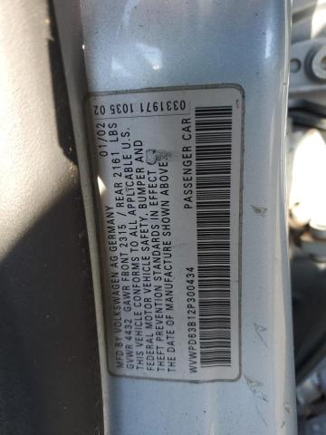 WVWPD63B12P300434 - 2002 VOLKSWAGEN PASSAT GLS SILVER photo 12