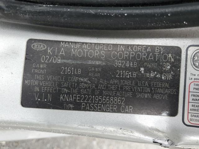 KNAFE222195668862 - 2009 KIA SPECTRA EX SILVER photo 12