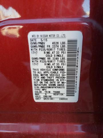 JN8AS5MV9FW764070 - 2015 NISSAN ROGUE SELE S RED photo 13