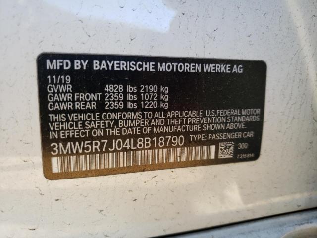 3MW5R7J04L8B18790 - 2020 BMW 330XI WHITE photo 13