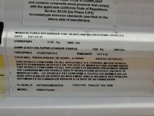 5SFPB2923ME467010 - 2021 HEART LAND PROWLER 双色 照片 10