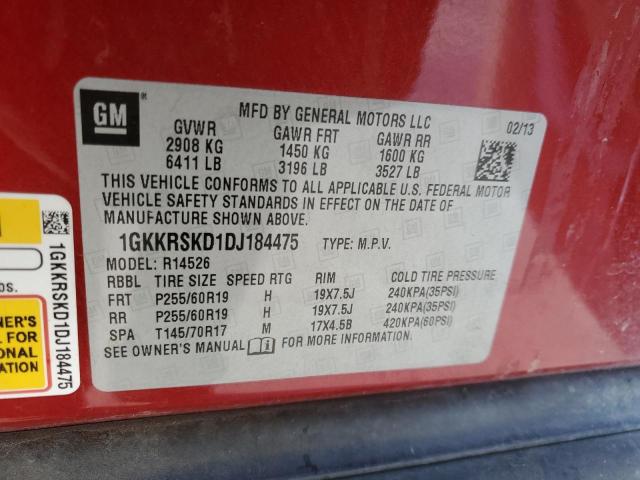 1GKKRSKD1DJ184475 - 2013 GMC ACADIA SLT-2 RED photo 14