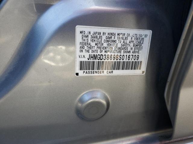 JHMGD38698S016709 - 2008 HONDA FIT SPORT SILVER photo 12