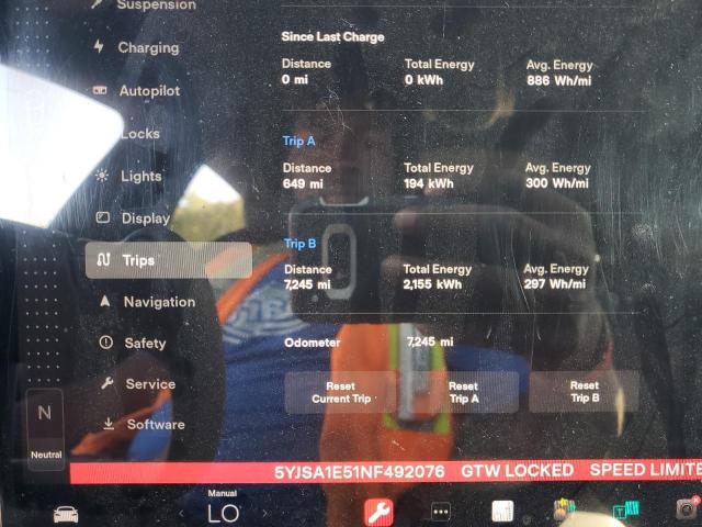 5YJSA1E51NF492076 - 2022 TESLA MODEL S Կարմիր լուսանկար 9