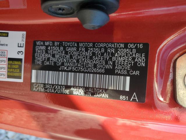 JTKJF5C75GJ026566 - 2016 TOYOTA SCION TC წითელი ფოტო 13