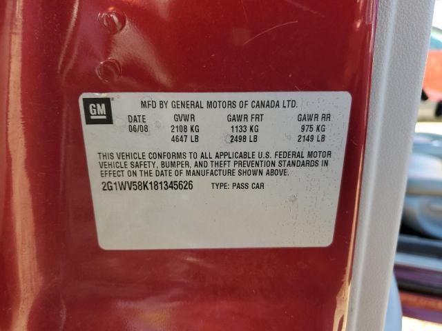 2G1WV58K181345626 - 2008 CHEVROLET IMPALA 50TH ANNIVERSARY RED photo 12