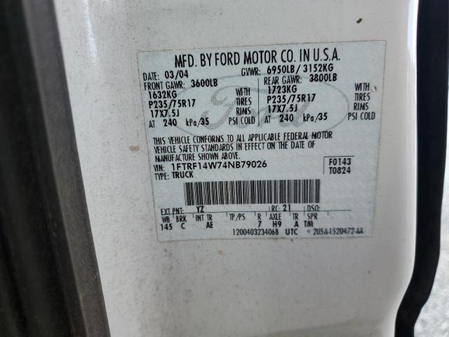 1FTRF14W74NB79026 - 2004 FORD F150 WHITE photo 12