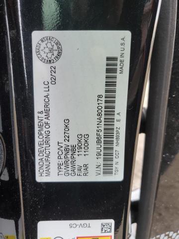 19UUB6F51NA800178 - 2022 ACURA TLX TECH A BLACK photo 13