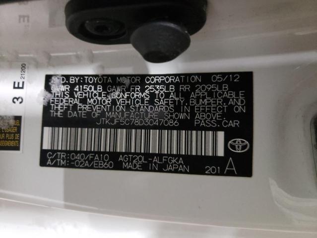 JTKJF5C78D3047086 - 2013 TOYOTA SCION TC თეთრი ფოტო 12