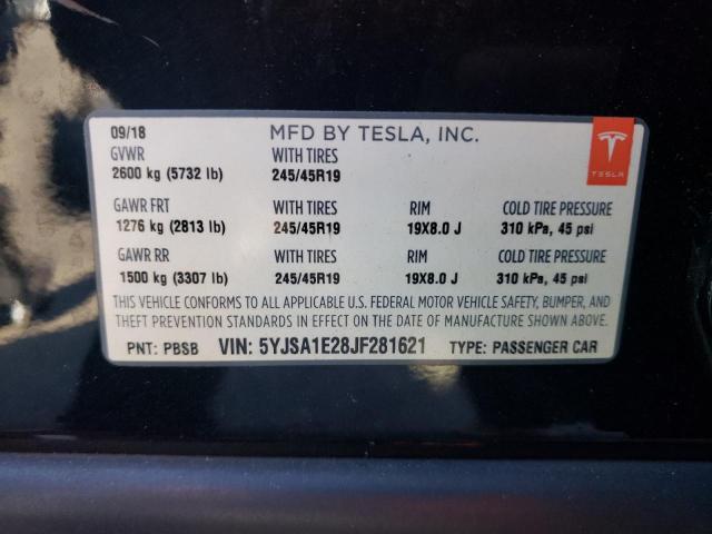 5YJSA1E28JF281621 - 2018 TESLA MODEL S Սև լուսանկար 12