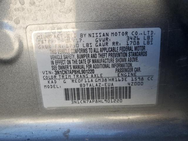 3N1CN7AP8HL901220 - 2017 NISSAN VERSA S GRAY photo 13