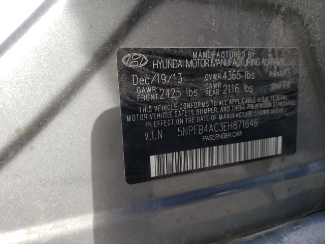 5NPEB4AC3EH871646 - 2014 HYUNDAI SONATA GLS GRAY photo 12