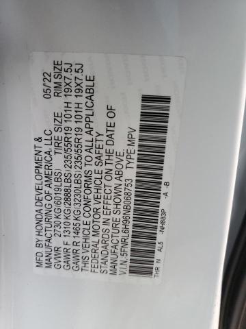 5FNRL6H96NB068753 - 2022 HONDA ODYSSEY ELITE أبيض صورة 13