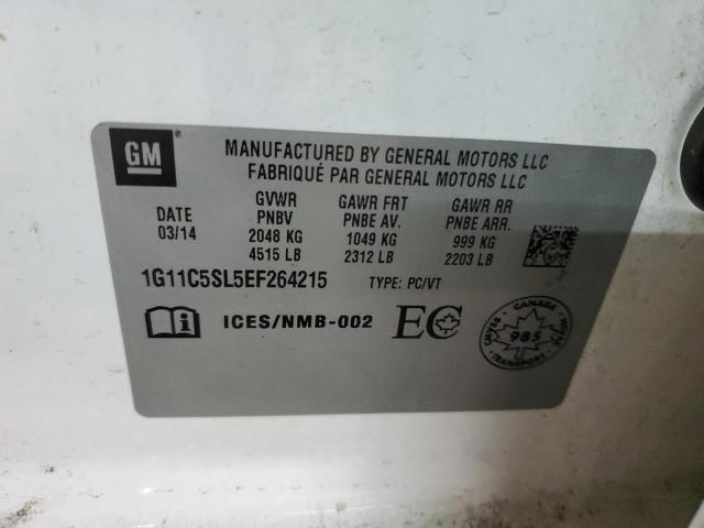 1G11C5SL5EF264215 - 2014 CHEVROLET MALIBU 1LT WHITE photo 12