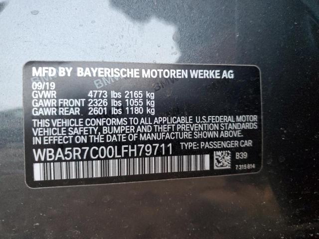 WBA5R7C00LFH79711 - 2020 BMW 330XI GRAY photo 12