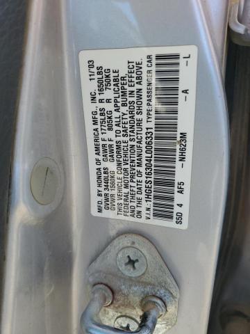 1HGES16304L006331 - 2004 HONDA CIVIC DX VP Gümüş foto 13