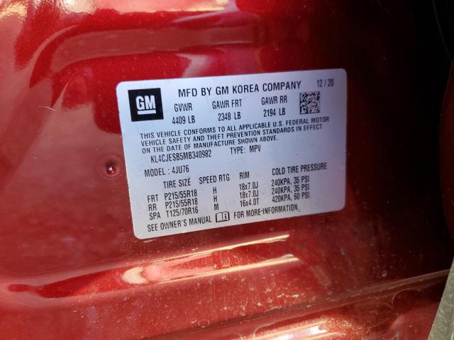 KL4CJESB5MB340982 - 2021 BUICK ENCORE PREFERRED Бордовый фото 12