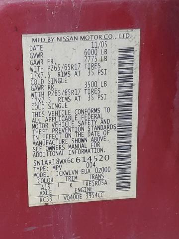5N1AR18WX6C614520 - 2006 NISSAN PATHFINDER LE RED photo 13