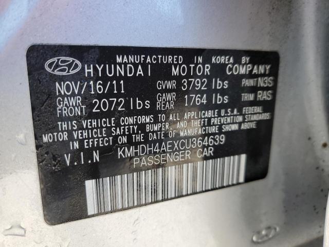 KMHDH4AEXCU364639 - 2012 HYUNDAI ELANTRA GLS SILVER photo 12