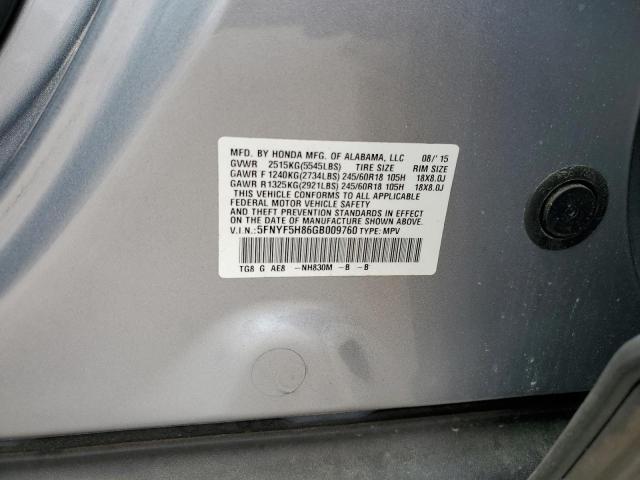 5FNYF5H86GB009760 - 2016 HONDA PILOT EXL SILVER photo 13