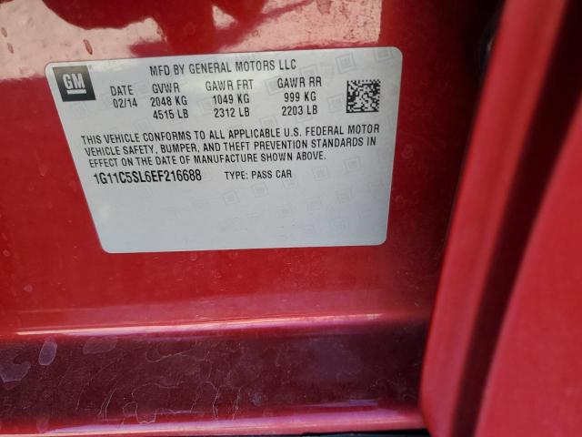 1G11C5SL6EF216688 - 2014 CHEVROLET MALIBU 1LT 红色 照片 12