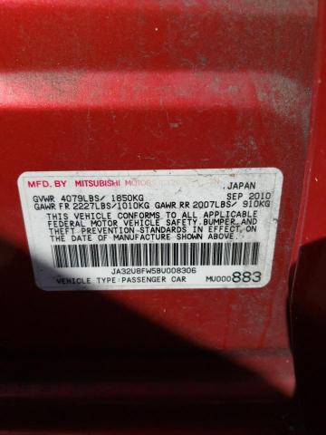 JA32U8FW5BU008306 - 2011 MITSUBISHI LANCER GTS RED photo 12