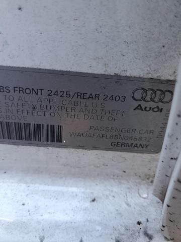 WAUAFAFL8BN045832 - 2011 AUDI A4 PREMIUM WHITE photo 12