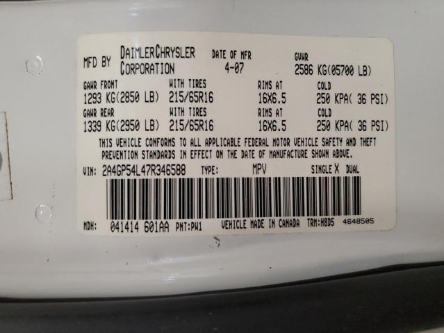 2A4GP54L47R346588 - 2007 CHRYSLER TOWN & COU TOURING WHITE photo 14