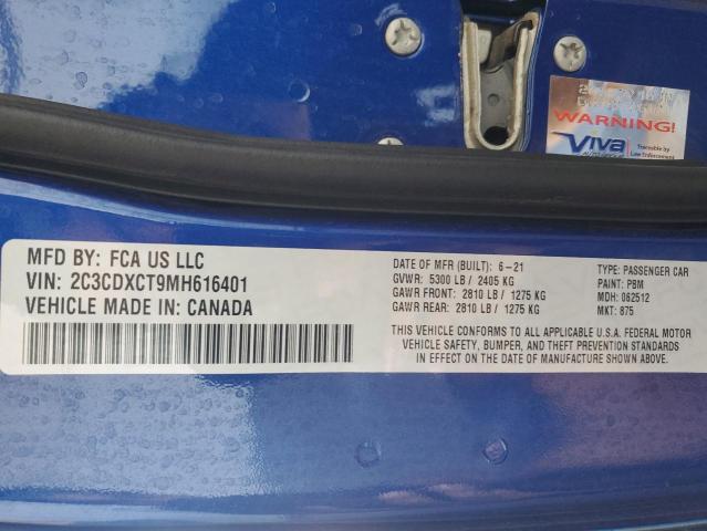 2C3CDXCT9MH616401 - 2021 DODGE CHARGER R/T BLUE photo 12