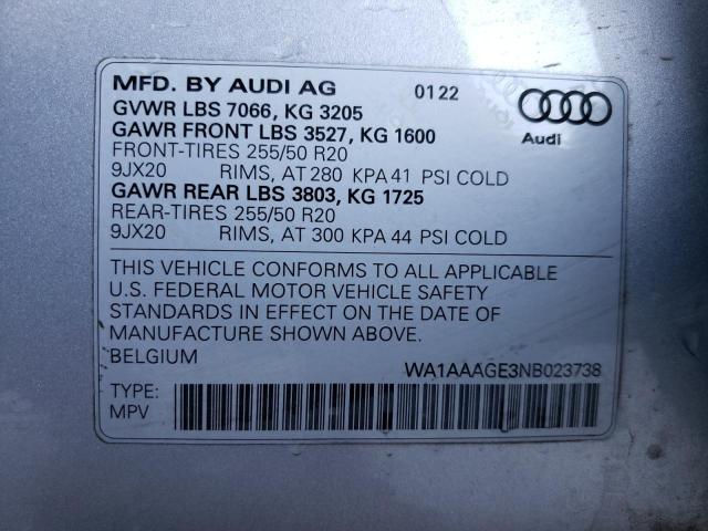 WA1AAAGE3NB023738 - 2022 AUDI E-TRON PREMIUM SILVER photo 13