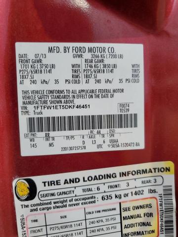 1FTFW1ET5DKF46451 - 2013 FORD F150 SUPERCREW RED photo 12