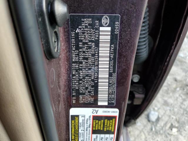 4T1BK3DB1BU384457 - 2011 TOYOTA AVALON BASE 栗色 照片 12