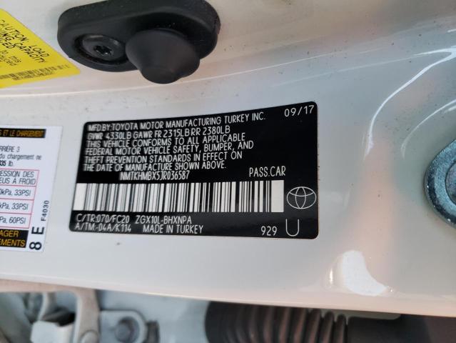 NMTKHMBX5JR036587 - 2018 TOYOTA C-HR XLE WHITE photo 14