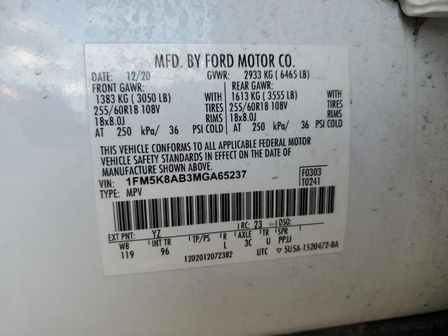 1FM5K8AB3MGA65237 - 2021 FORD EXPLORER POLICE INTERCEPTOR WHITE photo 13