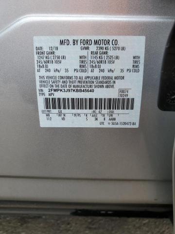 2FMPK3J97KBB45640 - 2019 FORD EDGE SEL SILVER photo 13