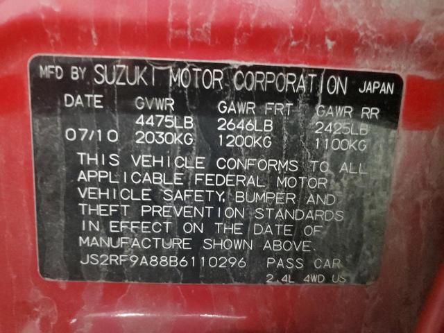 JS2RF9A88B6110296 - 2011 SUZUKI KIZASHI SPORT SLS RED photo 12