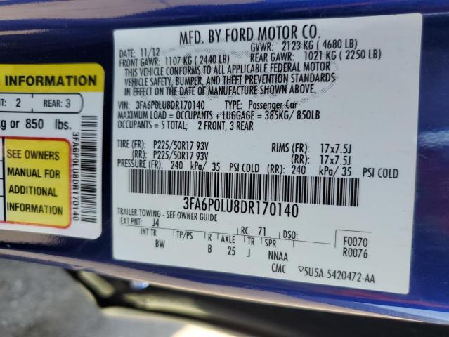 3FA6P0LU8DR170140 - 2013 FORD FUSION SE HYBRID BLUE photo 12