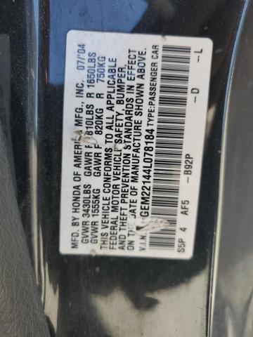 1HGEM22144L078184 - 2004 HONDA CIVIC DX VP GRAY photo 12