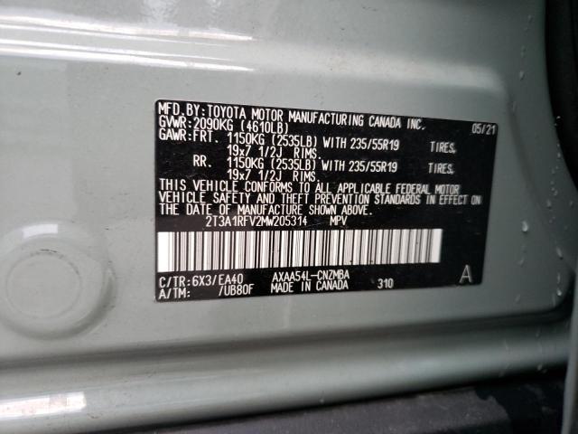 2T3A1RFV2MW205314 - 2021 TOYOTA RAV4 XLE PREMIUM TURQUOISE photo 13