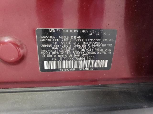 JF2SH6BC6AH801368 - 2010 SUBARU FORESTER XS Bordeaux Foto 13