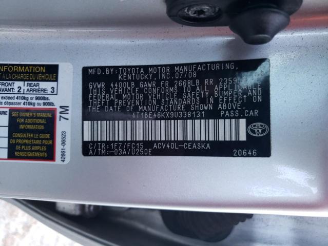 4T1BE46KX9U338131 - 2009 TOYOTA CAMRY BASE SILVER photo 12