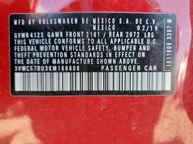 3VWC57BU3KM166808 - 2019 VOLKSWAGEN JETTA S RED photo 13