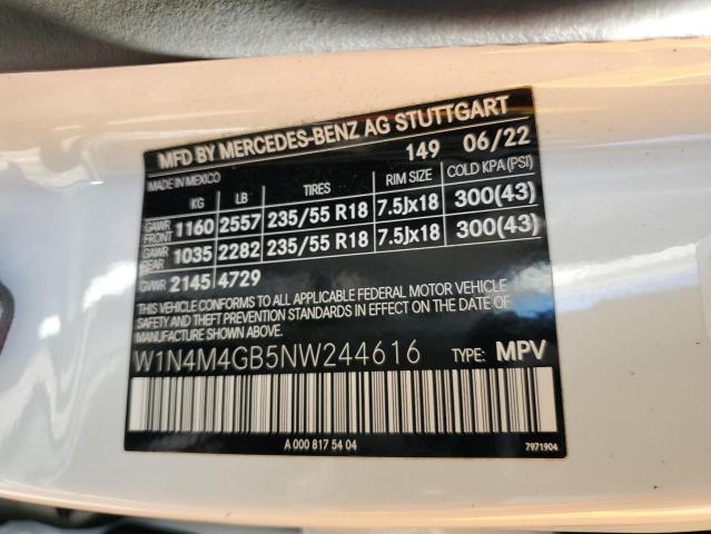 W1N4M4GB5NW244616 - 2022 MERCEDES-BENZ GLB 250 WHITE photo 12