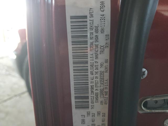 1C6RR6LT1KS583392 - 2019 RAM 1500 CLASS SLT 勃艮第红 照片 12