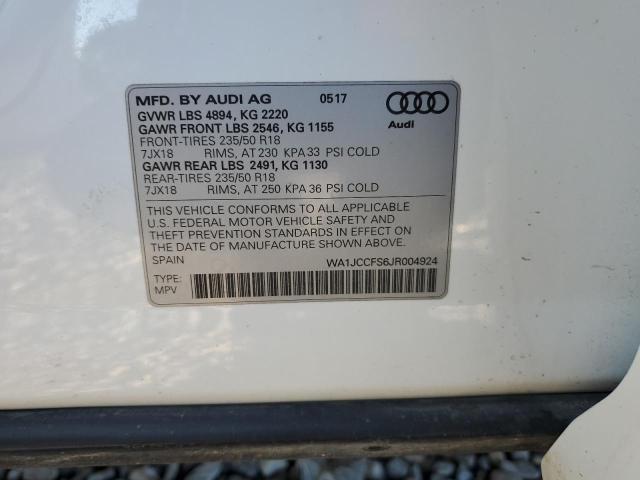 WA1JCCFS6JR004924 - 2018 AUDI Q3 PREMIUM WHITE photo 13