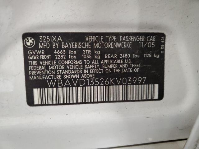 WBAVD13526KV03997 - 2006 BMW 325 XI WHITE photo 12