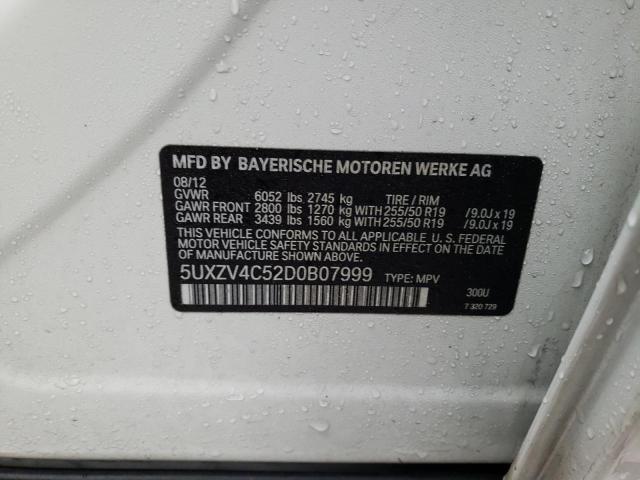 5UXZV4C52D0B07999 - 2013 BMW X5 XDRIVE35I WHITE photo 12