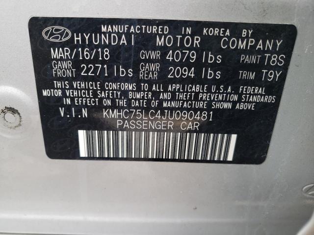 KMHC75LC4JU090481 - 2018 HYUNDAI IONIQ SEL SILVER photo 12