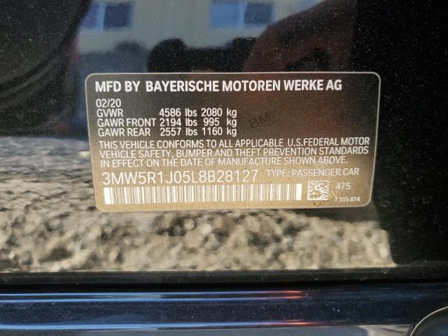 3MW5R1J05L8B28127 - 2020 BMW 330I BLACK photo 12